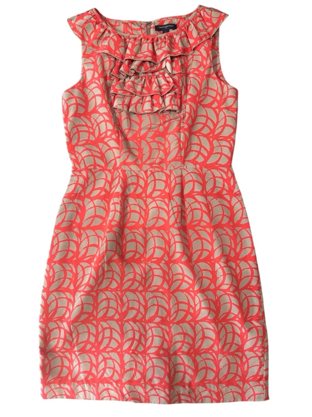 Banana Republic Coral Ruffled Sheath Dress with Geometric Print size 4